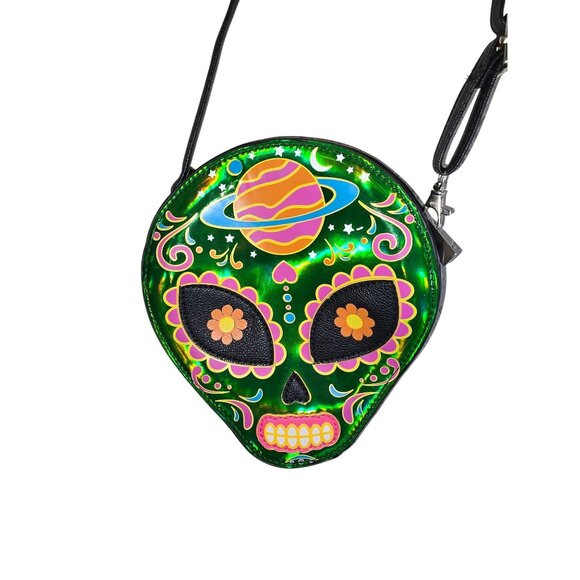 Sugar Skull Alien Crossbody Bag By Sleepyville Critters - Picture 1 of 5